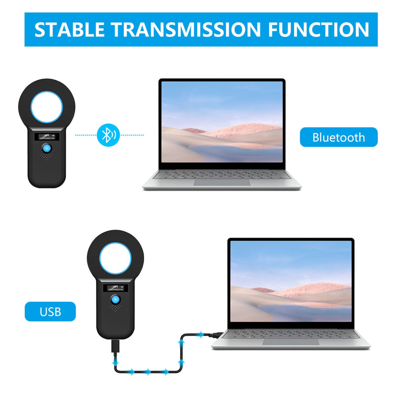 Pet microchip scanner Bluetooth, USB RFID pet ID reader, pet microchip scan 134.2khz/125khz, OLED microchip scanner for pets, animal scanner EMID, FDX-B (ISO 11784/11785) GB format - BeesActive Australia