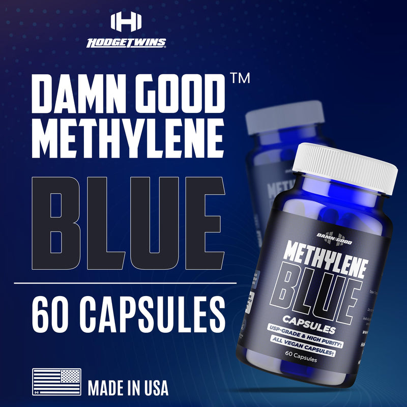DAMN GOOD Hodge Twins Methylene Blue Capsules 10mg USP, Vitamin C, 60 Ct | USP-grade methylene blue 10 mg capsules with vitamin C for daily wellness & antioxidant support, vegan & unflavored