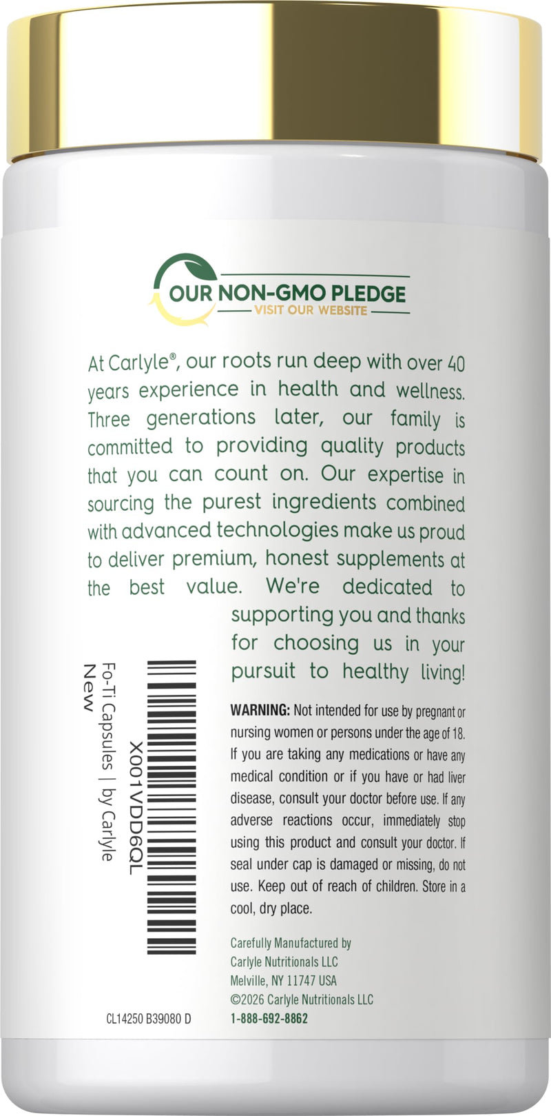 Carlyle Fo-Ti Supplement | 180 Capsules | He-Shou-Wu Root Extract | Non-GMO and Gluten Free