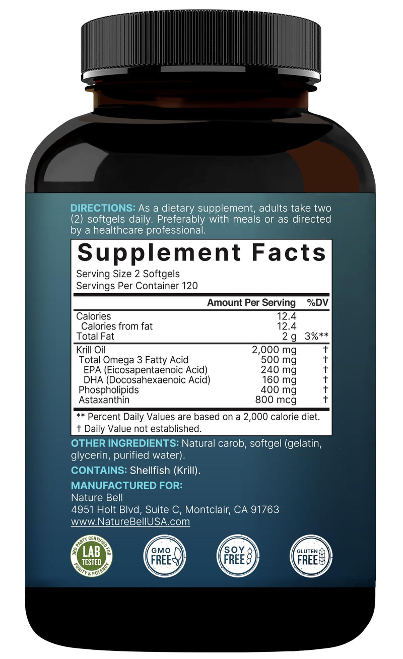 Antarctic Krill Oil 2000mg Supplement, 240 Softgels, 3X Strength Natural Source of Omega-3s, EPA 240mg + DHA 160mg + Astaxanthin 800mcg ‚Äì No Fishy Aftertaste ‚Äì Mercury Free & Non-GMO - BeesActive Australia