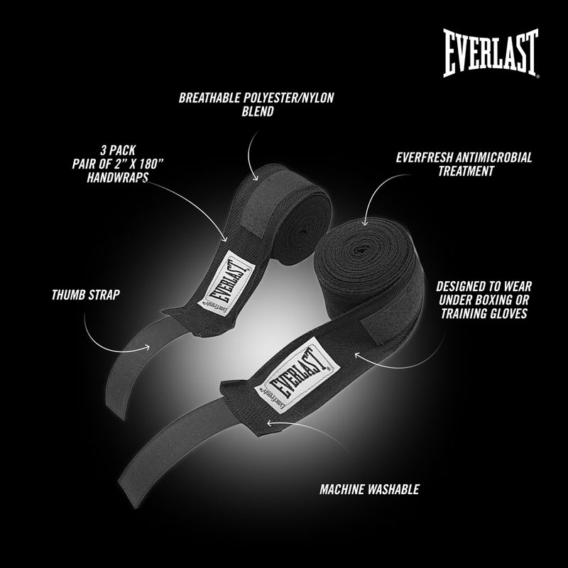Everlast Core Handwraps 120in – Boxing Hand Wraps for Gloves, Wrist & Knuckle Support Variety Pack - 3 Pack