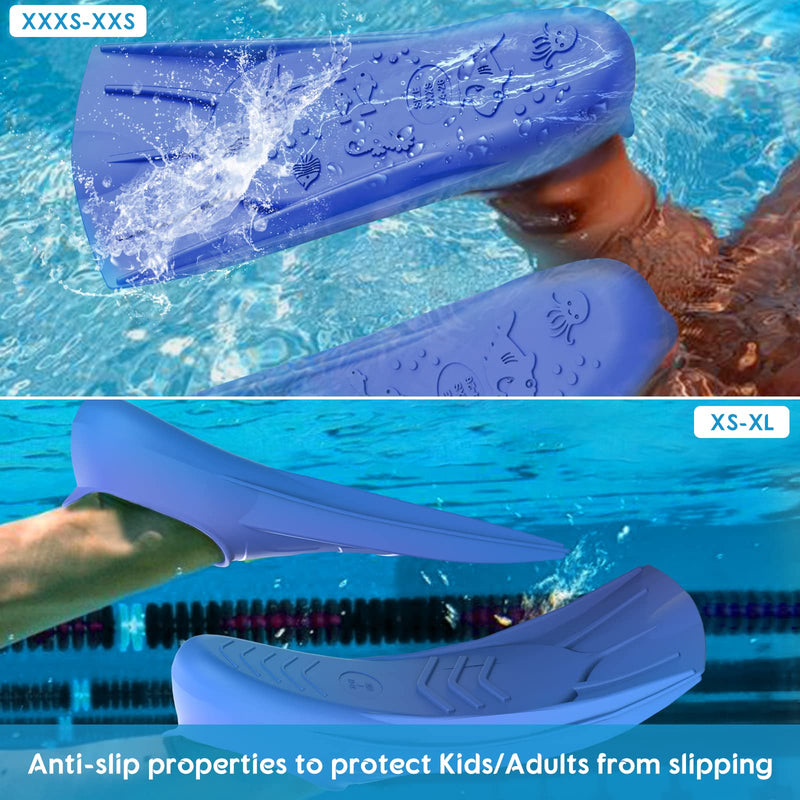 Gintenco Swim Fins, Kids Swim Training Fins for Lap Swimming, Travel Size Flippers with Mesh Bag, Silicone Swimming Fins for Kids Teens Adults Women Men XXS(KIDS 11-12.5) lightblue - BeesActive Australia