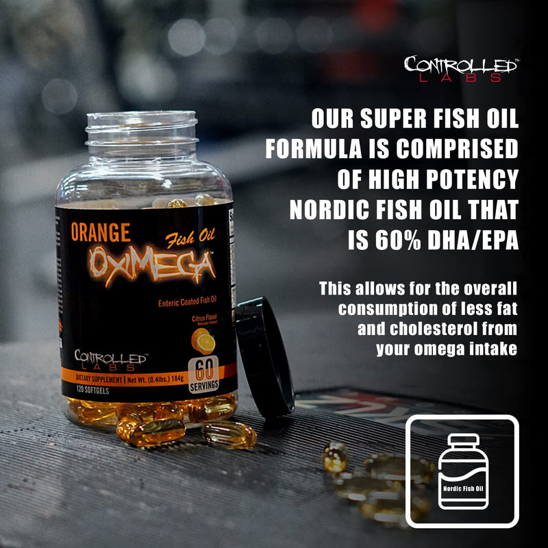 CONTROLLED LABS Orange Oximega Fish Oil Supplement 120 Softgels, EPA and DHA, 2000mg Omega- 3 Fatty Acids, Citrus-Flavor, Burpless Softgels (Pack of 2) 1 Count (Pack of 2)