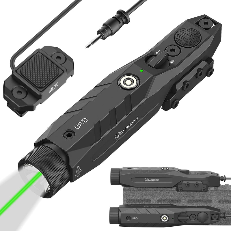DARKFANG Mlok and Picatinny Flashlight and Laser Combo for Rifle, 1450 Lumen Weapon Light with Removeable Pressure Switch Green Laser Light Combo For Mlok/Picatinny