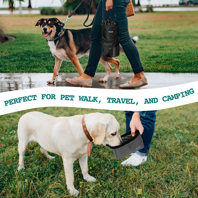 PetAmi Dog Food Travel Bag | Kibble Carrier for Dogs with Collapsible Dog Water Bowls Kit | Pet Food Travel Container Storage for Camping, Hiking Gear Accessories (Black, Grey) Food Bag & Collapsible Bowls Black & Gray - BeesActive Australia