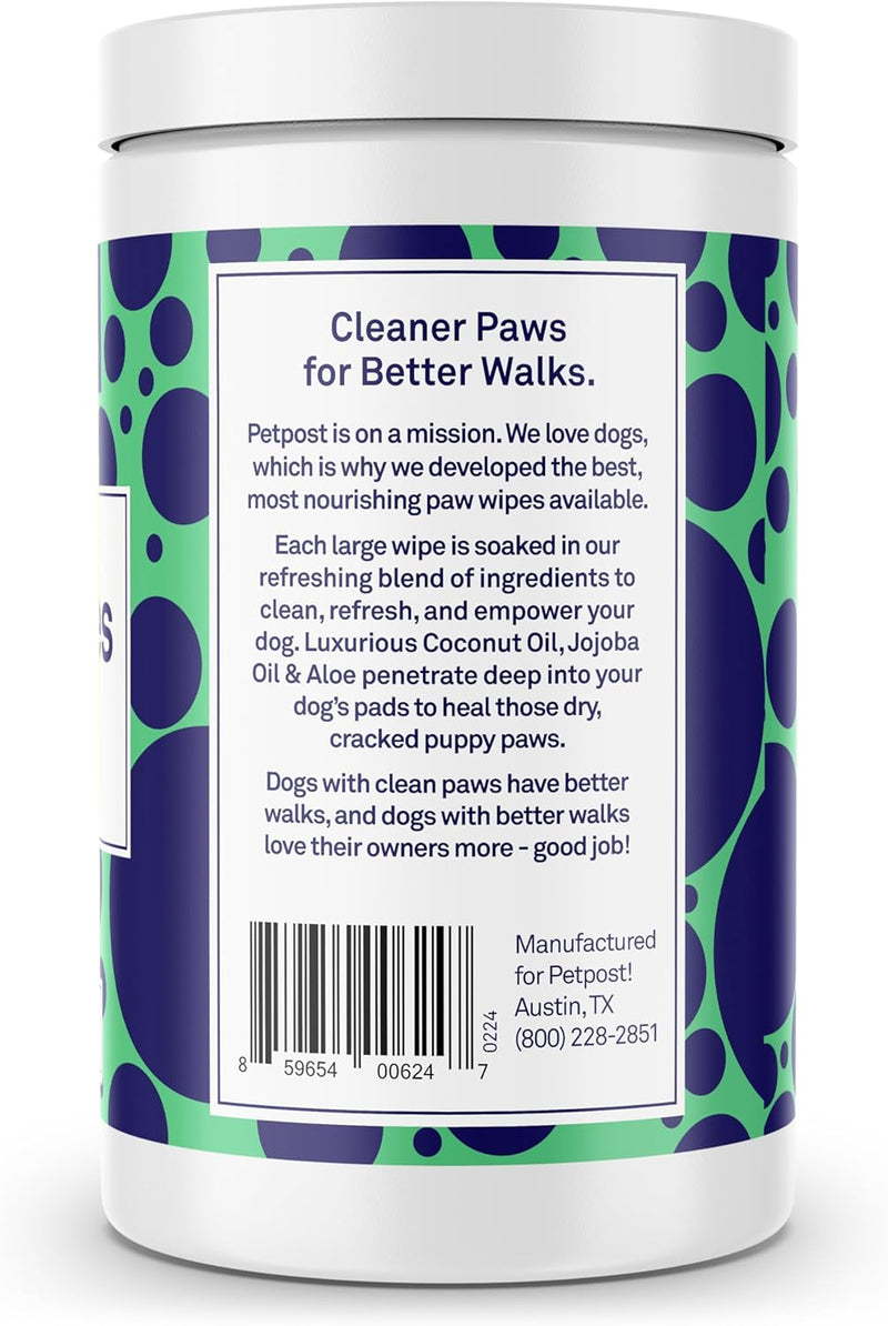 Petpost | Paw Wipes for Dogs - Nourishing, Revitalizing Dog Paw Cleaner with Coconut Oil, Jojoba Oil, and Aloe - Ultra Soft Cotton Pads - Cherry Blossom Scent 70 ct. - BeesActive Australia