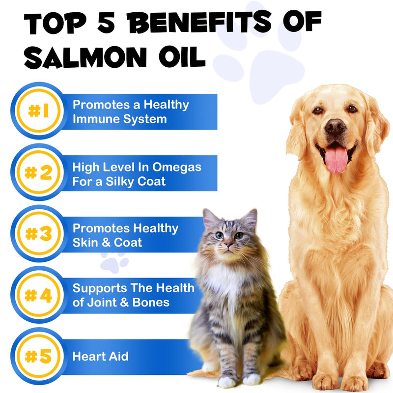 Alaskan Salmon Oil for Dogs & Cats 250ml – Natural Omega 3 & 6 Fish Oil Supplement with EPA & DHA – Supports Skin, Coat, Joints, Brain & Heart – Anti-Inflammatory Pet Supplement for Dogs and Cats