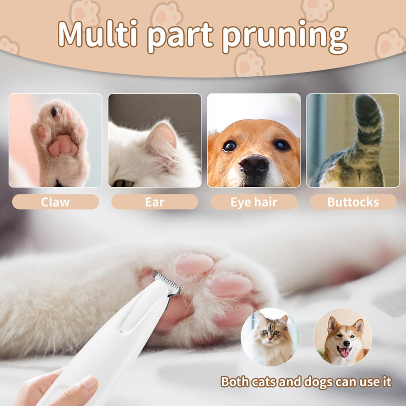 Upgraded Dog Paw Trimmer, Paw Trimmer for Dogs, Rechargeable Pet Shaver with LED Light, Low Noise Pet Hair Clippers for Paws Eyes Ears Face Rump