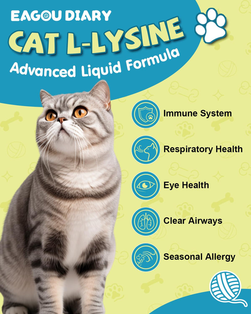 Collagen for Cats - Skin Coat & Hip Joint Supplement + L-Lysine for Cats, Cat Lysine Drops, Immune Support Supplement