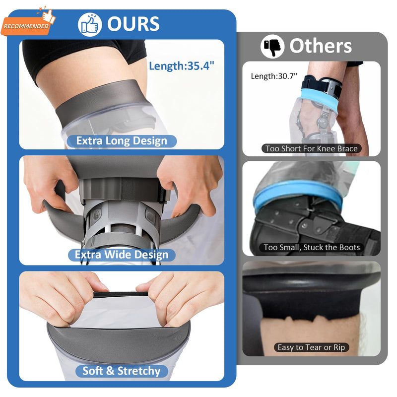 Waterproof Full Leg Cast Covers for Shower Adult, Extra Long Cast Covers for Shower Leg, Reusable Leg Cast Protector Cast Bag for Thigh Knee Foot Ankle Surgery Wounds Boots Braces, XL XL-Full Leg - BeesActive Australia
