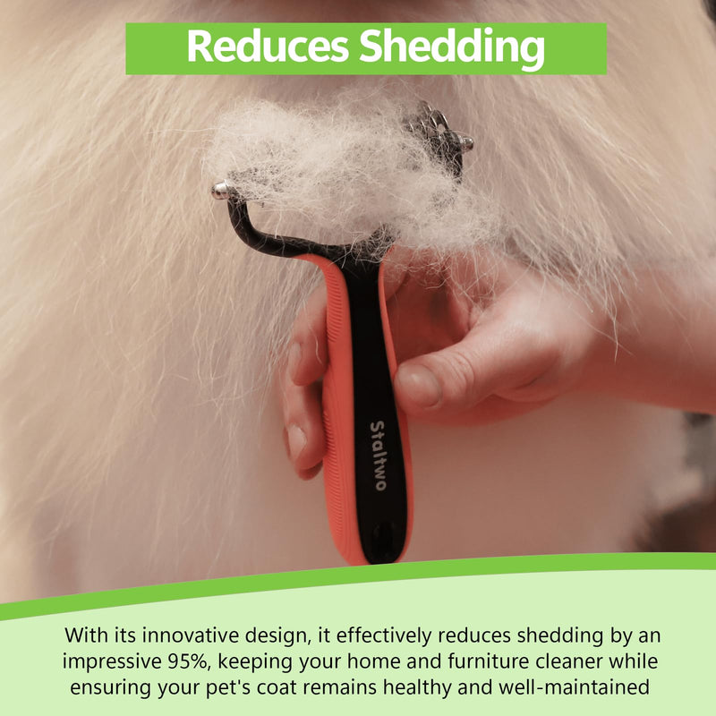 Deshedding Dog Brush for Shedding - 2-in-1 Professional Undercoat Rake and Furminator for Dogs | Shedding Control for Long-Haired Dogs and Cats, Deshedding Tool, Knot Removal,Orange Orange - BeesActive Australia