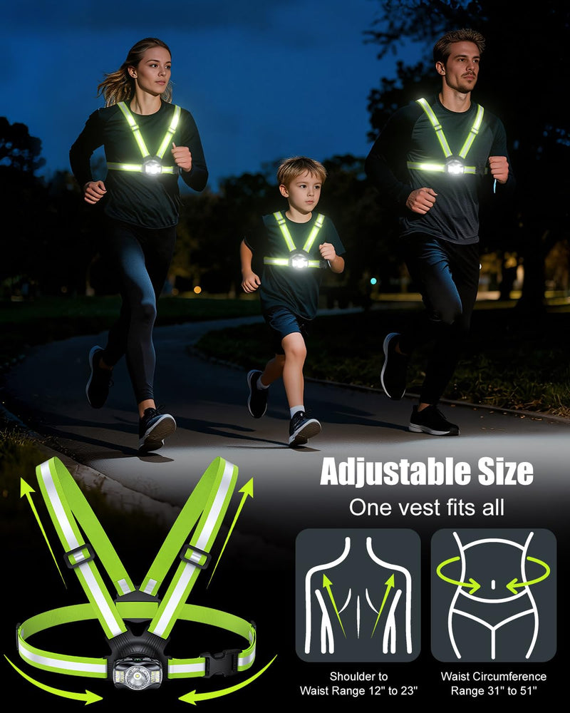 Running Lights for Runners, 500 Lumens Running Light with 45° Adjustable Beam, 6 Modes & IPX4 Waterproof, 1800 mAh Rechargeable Reflective Vest for Night Walking/Cycling/Jogging/Hiking