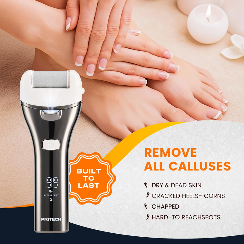 Electric Foot Callus Remover, Rechargeable Portable Electronic Foot File Pedicure Kit, Pedicure Tools for feet, 3 Roller Heads, 3 Speed, Battery Display for Remove Cracked Heels Calluses（BCM-1852） - BeesActive Australia