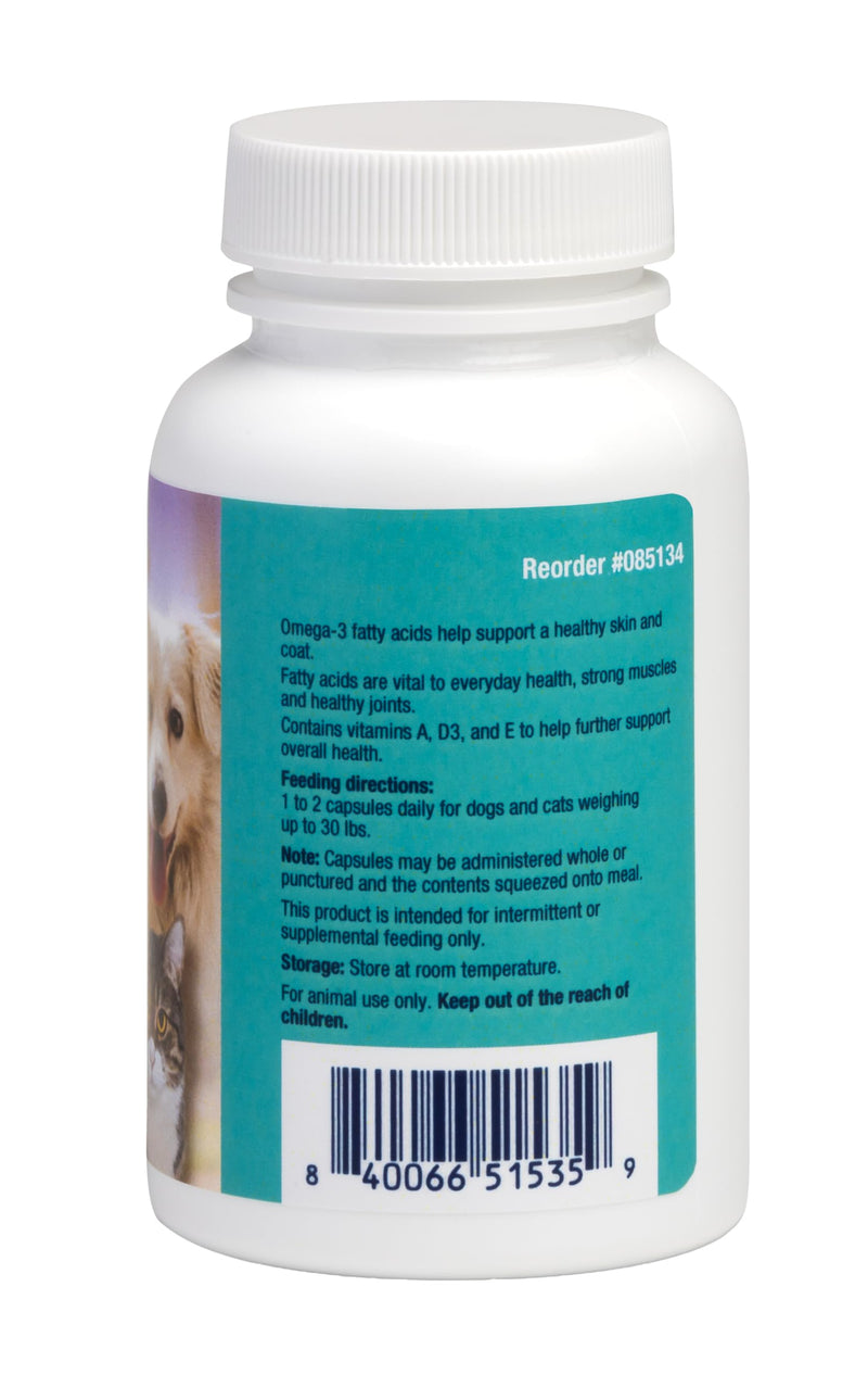 Omega-3 Soft Gels for Cats & Small Dogs – Essential Fatty Acids with Vitamins A, E & D3 – Skin, Coat & Joint Supplement – 60 Count Small/Medium - 60 Count