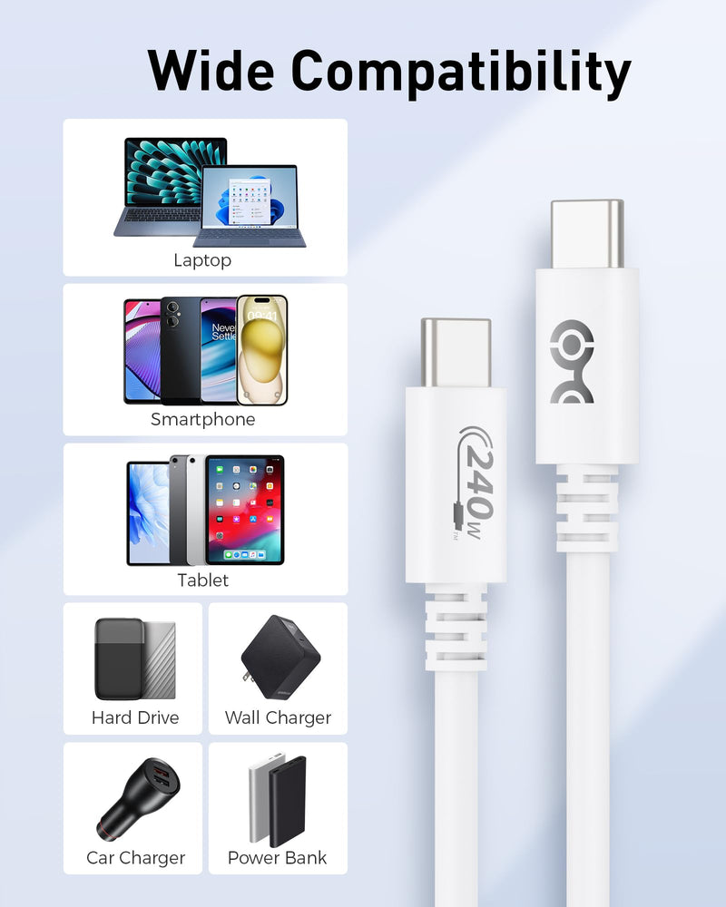 Cable Matters [USB-IF Certified] 240W USB C Cable 3.3 ft in White for MacBook Pro, iPad Pro, iPhone 15 Pro, Apple Vision Pro (140W USB C Charger Cable, USB C Charging Cable, USB 2.0, No Video) - BeesActive Australia