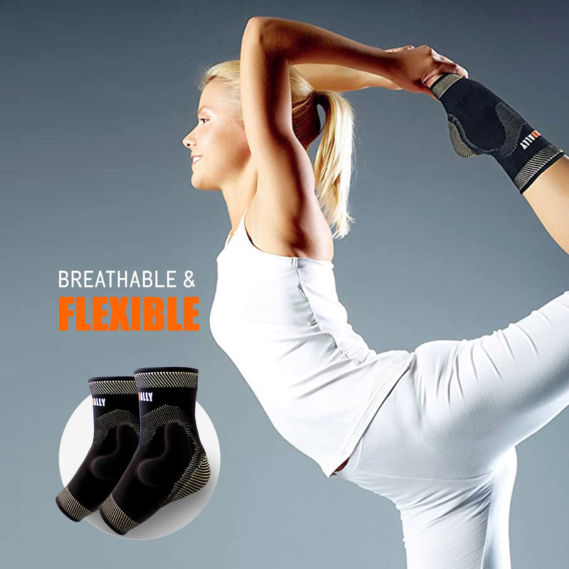 NeoAlly Copper-Infused Ankle Compression Sleeve Silicone Gel Ankle Support Brace for Ankle Sprain Protection,Achilles Tendon, Pain Relief, X-Large, 1 Pair X-Large (1 Pair)