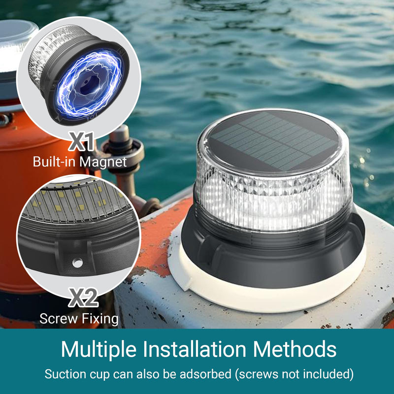 LED Anchor Light for Boat Yacht, Solar Navigation Lamp, Marina Dock Barge Safety Beacon Lights, Strobe Warning Light, Magnetic & Suction Mount, Auto On/Off, for Boats Factory Dock, White