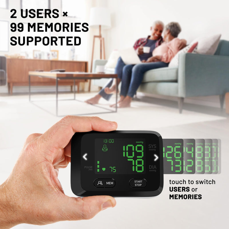 Blood Pressure Monitor Wrist Automatic BP Machine Adjustable Cuff 198 Memory Readings Large Backlit LCD Display with Carrying Storage Bag for Home Use, Medium, Black - BeesActive Australia