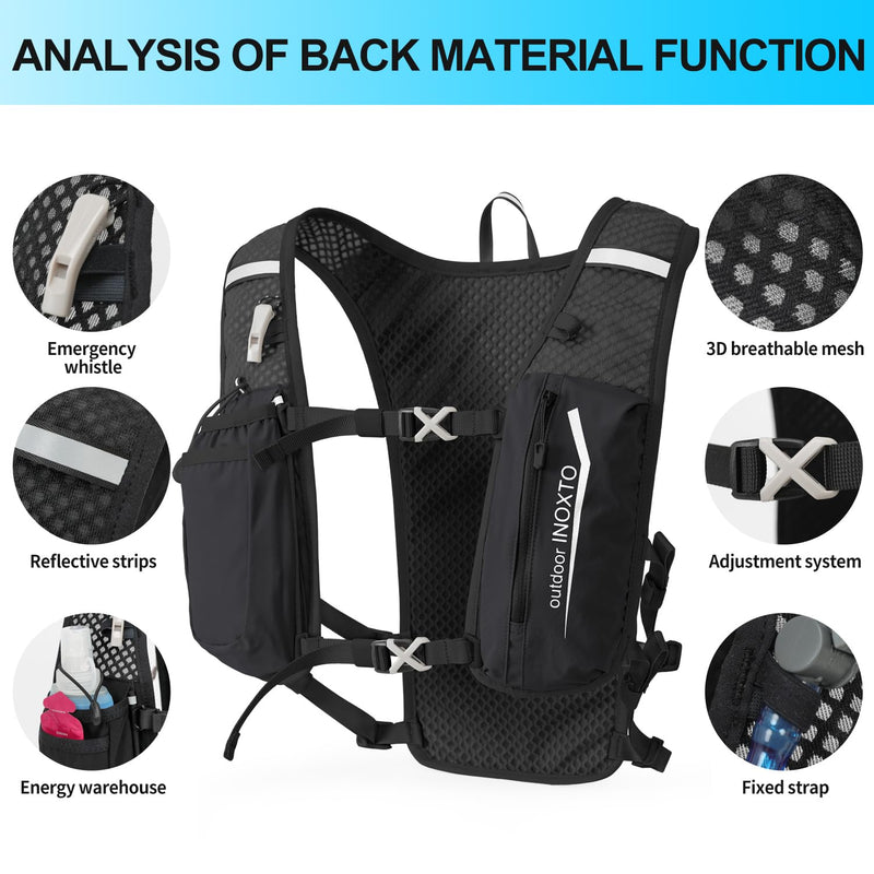 INOXTO Running Hydration Vest Backpack,Lightweight Insulated Pack with 1.5L Water Bladder Bag Daypack for Hiking Trail Running Cycling Race Marathon for Women Men 611 Black White