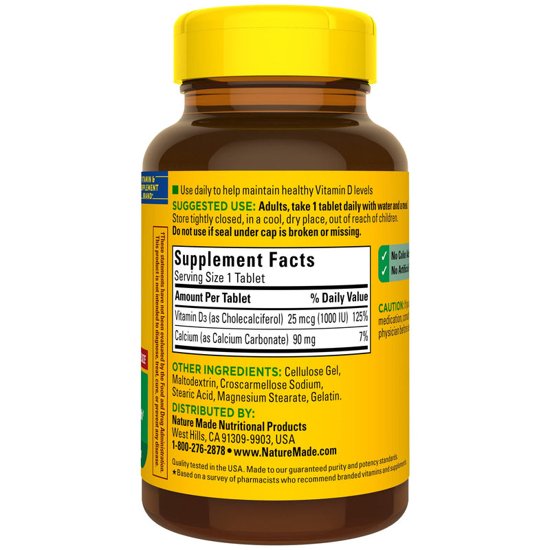 Nature Made Vitamin D3 1000 IU (25 mcg), Dietary Supplement for Bone, Teeth, Muscle and Immune Health Support, 300 Tablets, 300 Day Supply 300 Count (Pack of 1) - BeesActive Australia