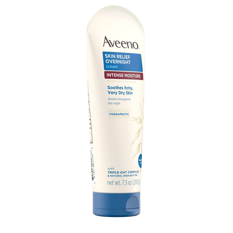 Aveeno Skin Relief Overnight Intense Moisture Cream with Triple Oat Complex & Natural Shea Butter, Therapeutic Dimethicone Skin Protectant for Dry Itchy Skin Relief, Fragrance- & Steroid-Free, 7.3 oz Fragrance free 7.3 Ounce (Pack of 1)