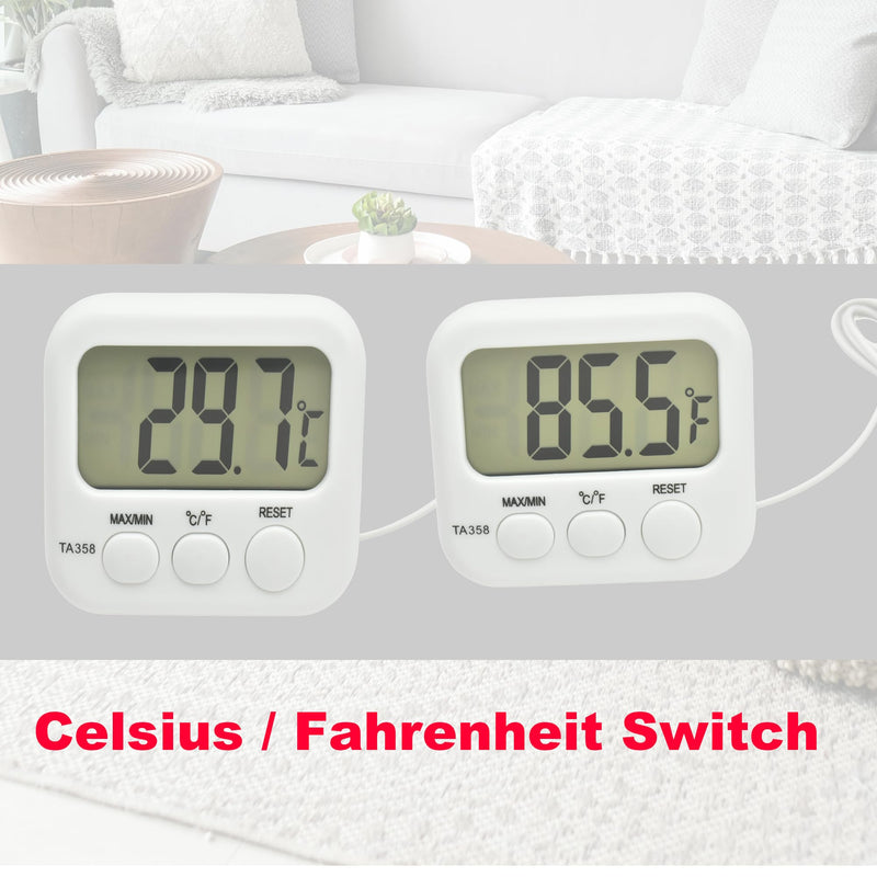 Small Digital Thermometer ON/Off Switch Indoor/Outdoor Meter Gauge with 3ft/1M Probe Sensor Style B - BeesActive Australia