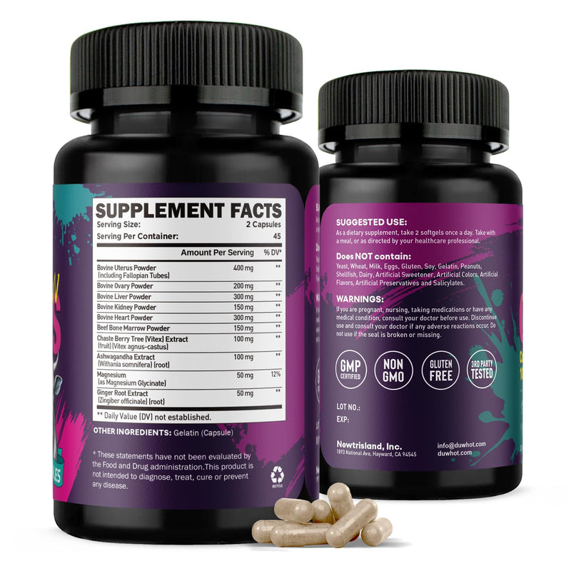 duwhot Beef Organ Supplement for Women, 90 Capsules | 10 in 1 Complex with Beef Liver, Uterus, Kidney, Heart, Support Energy & Monthly Balance, Grass Fed, Pasture Raised