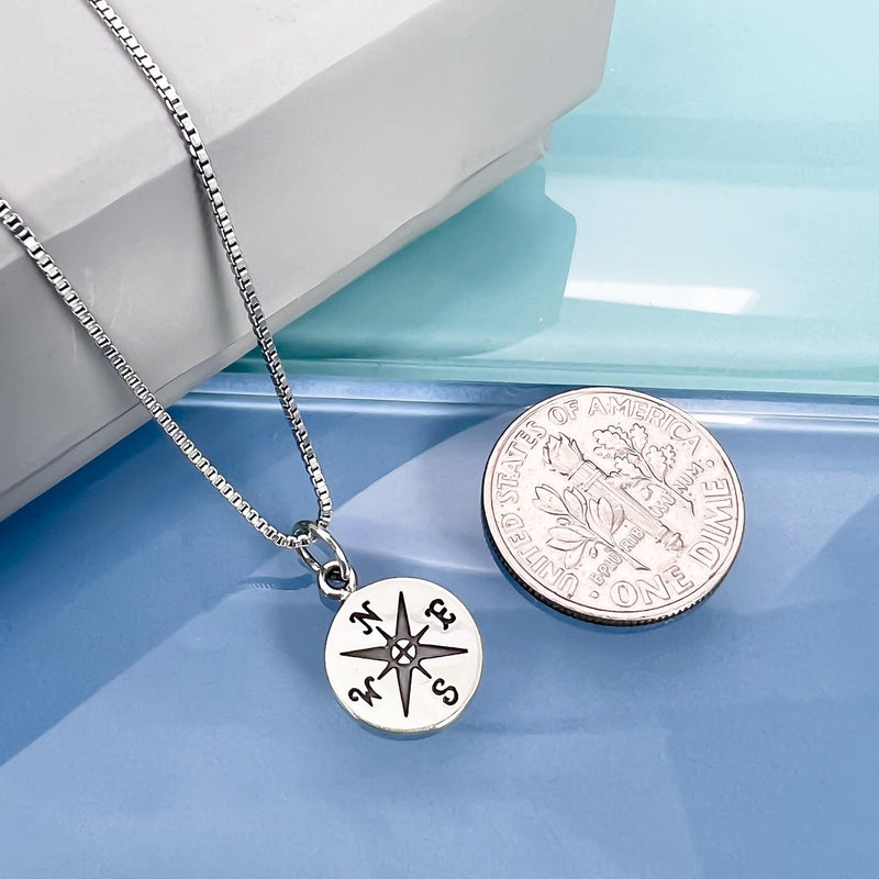 Small Compass Necklace Sterling Silver, Go Confidently in the Direction of Your Dreams, Graduation Gift Necklace, 18 Inches - BeesActive Australia