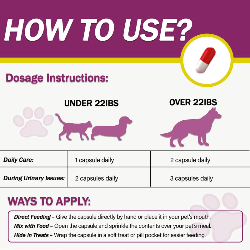 Natural UTI Treatment for Cats & Dogs – Antibiotic-Free Urinary Tract Infection Support Supplement – Bladder & Kidney Health – Incontinence Prevention – 30 Capsules