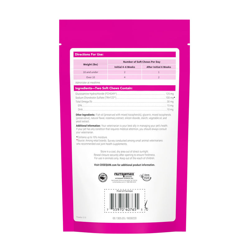 Nutramax Cosequin Joint Health Supplement for Cats - with Glucosamine, Chondroitin, and Omega-3, 60 Soft Chews (Pack of 2) 60 Count (Pack of 2) - PawsPlanet Australia