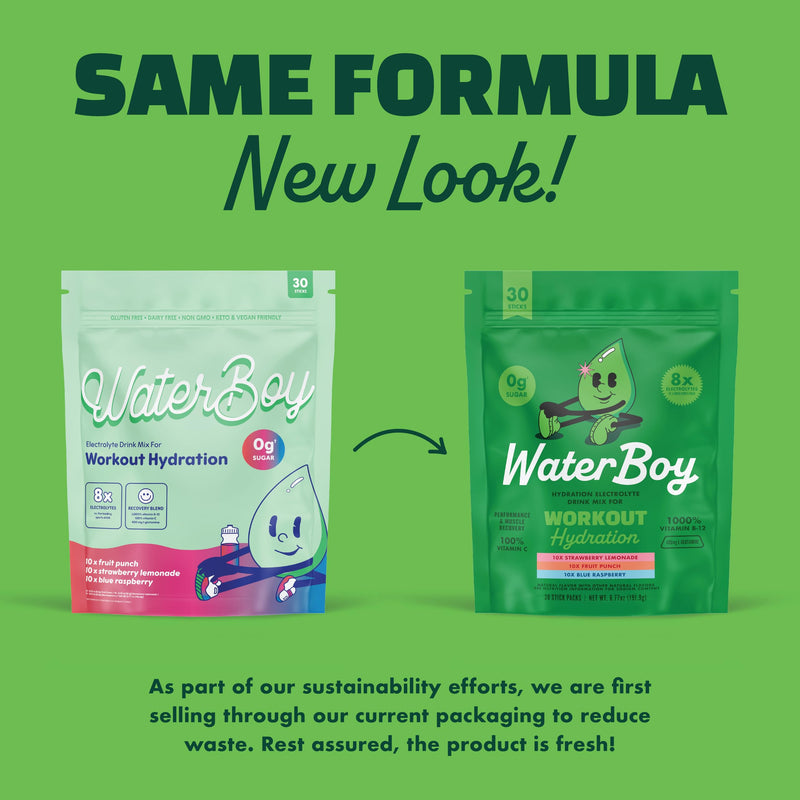 Waterboy Workout Hydration | 2,960mg Sugar Free Electrolyte Powder Packets | L-Glutamine + Vitamins | No Sugar, All Natural, Gluten Free (Variety) Variety (30ct)