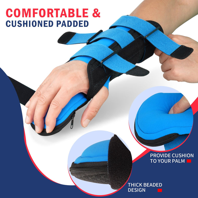 FEATOL Resting Hand Splint Stroke Night Immobilizer with Removable Splints- Pain Relief For Carpel Tunnel, Stroke Recovery, Arthritis, Tendinitis-Functional Support Wrist Finger Brace-Right Medium-For Men and Women Right Hand Black & Blue