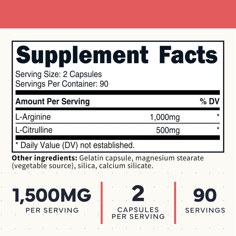 Type Zero L-Arginine + L-Citrulline Supplement (1500mg) 180 Capsules | Nitric Oxide Booster, Clean, Keto-Friendly, GMO-Free, 90 Servings