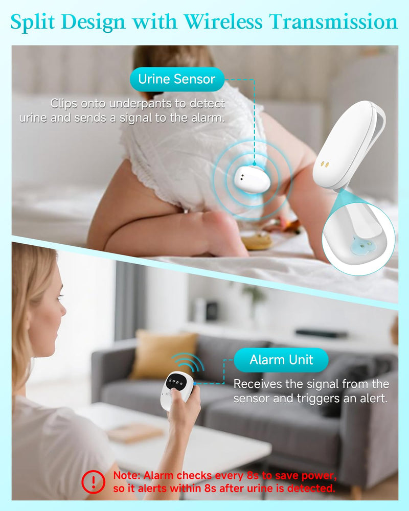 Wireless Bedwetting Alarm for Boys and Girls, Bed Wetting Alarm with USB Rechargeable Sensor, High-Sensitivity Sensor for Bedwetting with 3 Alert Modes‚Äì White