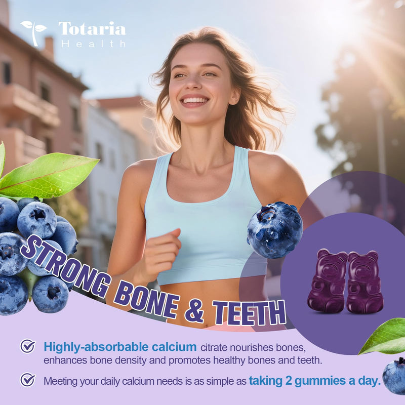 2 Pack Calcium Citrate Gummies 1200 mg - Calcium Supplements for Women with Vitamin D3 & K2,Magnesium,Zinc - Sugar Free Calcium Gummies for Bone & Teeth & Immune Support- Blueberry Flavor