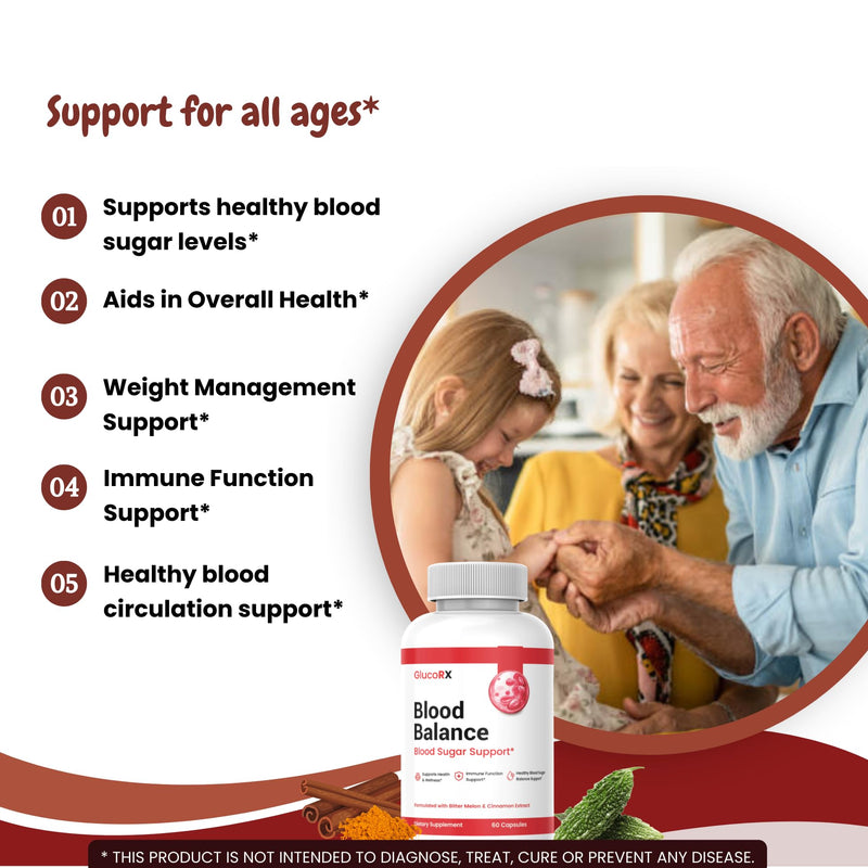 GlucoRX Blood Balance Capsules - Official GlucoRX Pills Advanced Formula Blood Support Supplement*, 60 Capsules