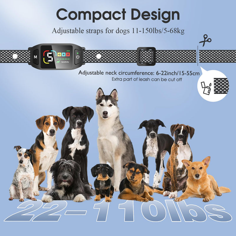 Bark Collar Rechargeable, Color LCD Screen Dog Bark Collar with 4 Modes and 5 Level Sensitivity, IP67 Waterproof Barking Collar for Large Medium Small Dogs, Deep Black - BeesActive Australia