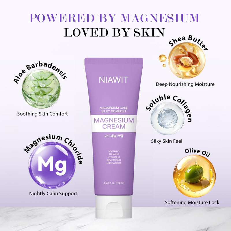 Magnesium Cream – Restful Sweet Sleep + Muscle Relaxation for Legs, Feet & Arms | Hydrating Body Cream with Magnesium & Shea Butter to Smooth Skin, Calm Gentle Formula 125 ml 4.21 Fl Oz (Pack of 1)