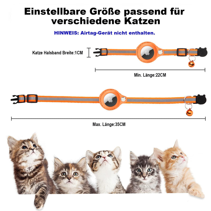 Mouyou Airtag Cat Collar, Airtag Collar Cat Soft Nylon Reflective with Bell and Safety Clasp, Tracking Cat Collar with Holder Airtag Case Adjustable from 22-34cm Orange - BeesActive Australia