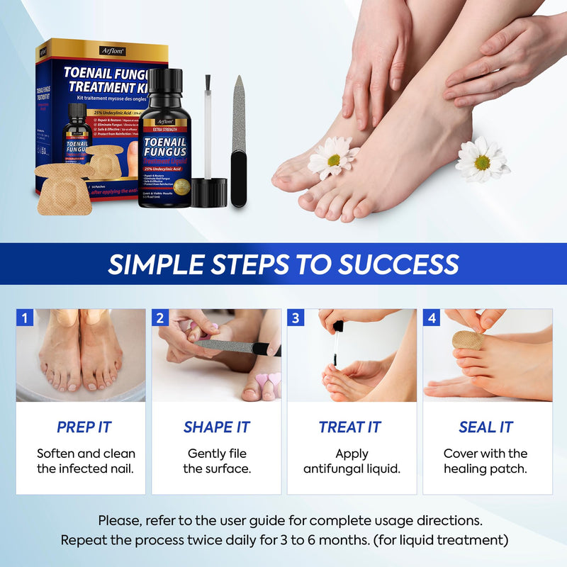 Toenail Fungus Treatment Kit: 2 Pcs Extra Strength 25% Undecylenic Acid Solution & 14 Fungal Nail Renewal Patches - for Toe Nail & Fingernail with Tea Tree Oil