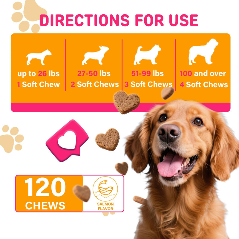 Eye Supplements for Dogs - Vision Support Soft Chews with Lutein, DHA & Vitamin C | 120ct Salmon Flavor Tear Stain Chews | Cataract & Dry Eye Relief Supplement (120 Ct, Salmon) 120 Ct