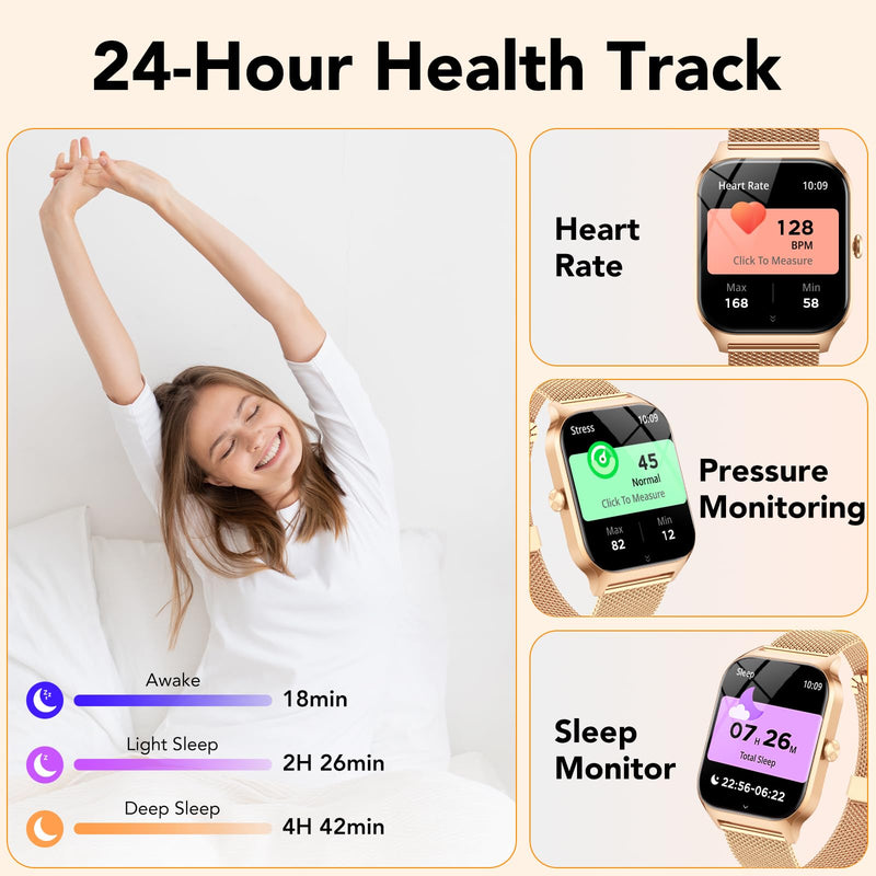 CASCHO Smart Watches for Women (Android/iOS), 1.85" HD Smart Watch with Calls/Messages/AI Voice Control, Sleep/Heart Rate Monitor,120+ Sports Modes Fitness Tracker Watch,Gold and Light Pink Rose gold and Light Pink - BeesActive Australia