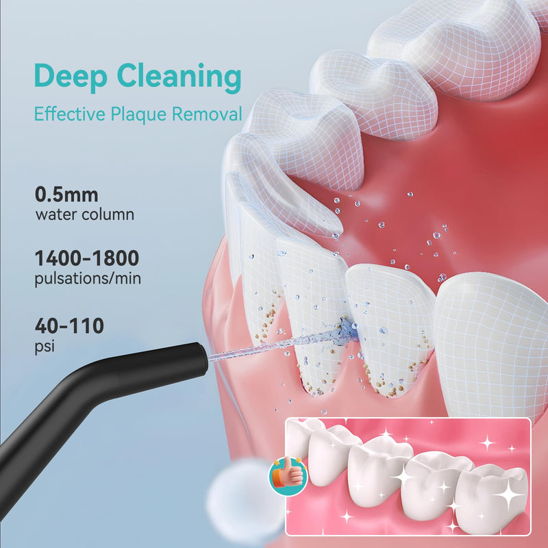 Water Dental Flossers for Teeth, 300ML Cordless Portable Electric Water Flosser, 4 Modes Oral Irrigator, Waterproof Rechargeable Water Floss for Deep Cleaning, Plaque Remover,Braces Home Travel Use Black