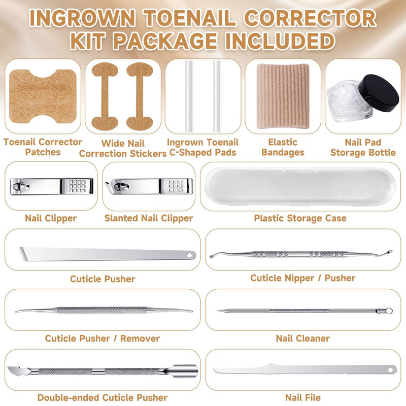 201 Pcs Ingrown Toenail Corrector Kit with Breathable Correction Strips, Curved Nail Patches, Toenail Lifter Tools, Complete Home Pedicure Set for Daily Nail Grooming & Nail Shaping