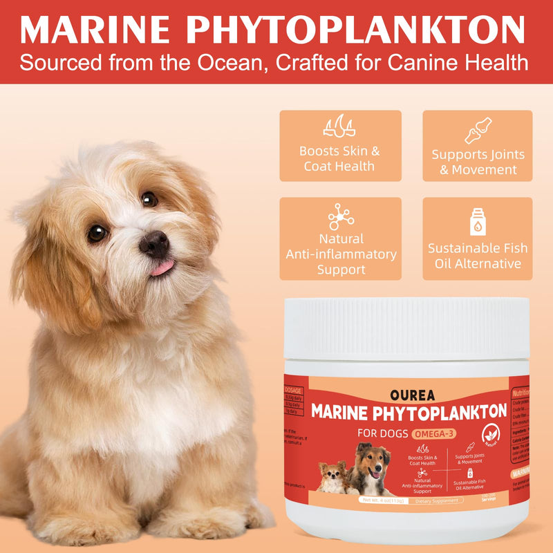 Phytoplankton for Dogs – 100% Pure Nannochloropsis Powder, Natural Omega-3 EPA Skin & Coat Support, Immune & Joint Wellness, Pure Microalgae, Easy-Mix Superfood Supplement for All Breeds(4 oz / 113 g)