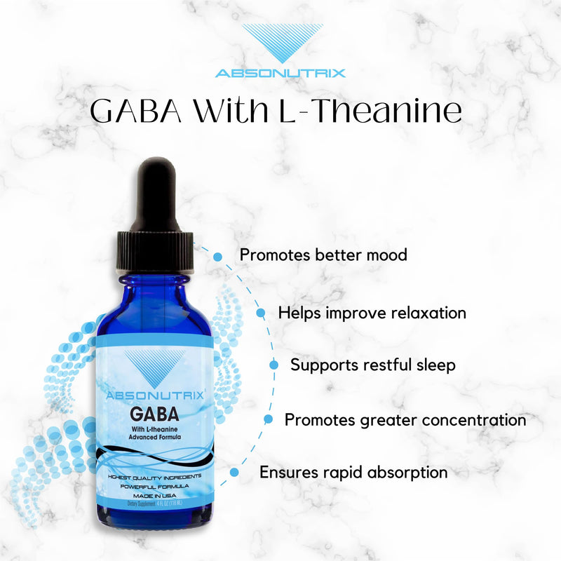 GABA with L-Theanine 290 mg, 4 Oz Liquid, 300 Servings, Made in USA, Quick Absorption, Quality Potent Ingredients, Non-GMO, GMP Certified Facility, Cruelty-Free Products