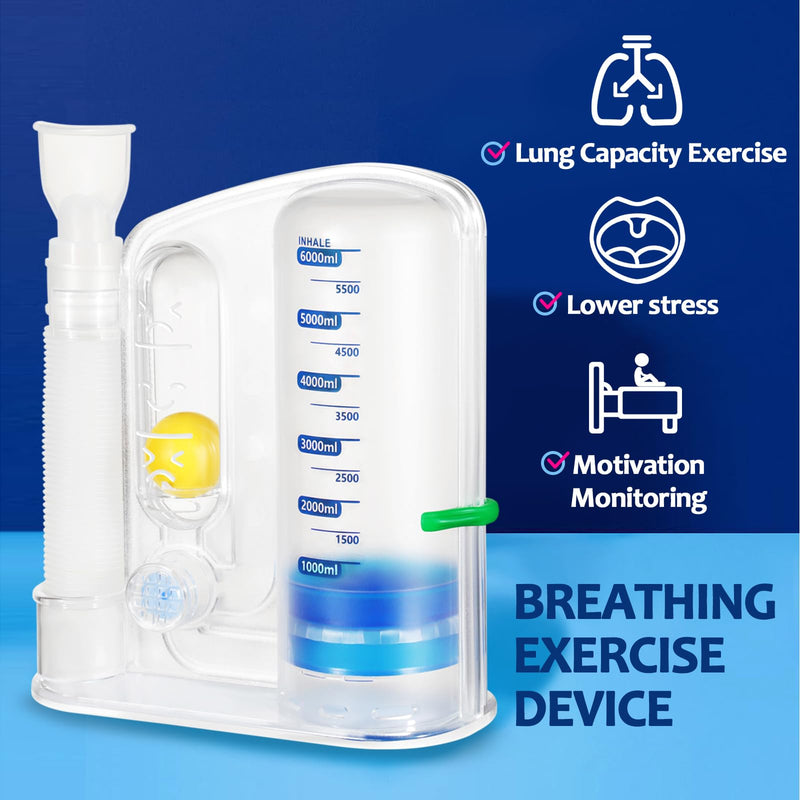 Lung Exerciser Device, Breathing Trainer - 6000ML Inhale Volume Measurement, Equipped with Ball Flow Rate Indicator & Scale Indicator Transparent-blue - BeesActive Australia