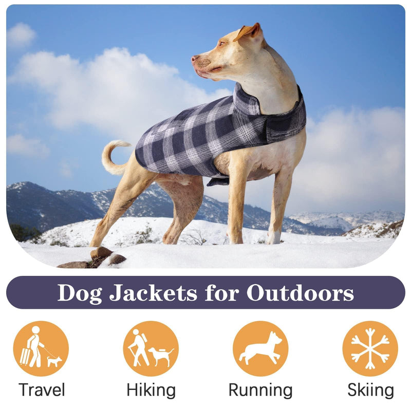 Kuoser Dog Winter Coat, Reversible Dog Jacket, Warm Dog Coat British Style Puppy Cold Weather Coat, Windproof Dog Clothes Dog Vest for Small Medium and Large Dogs Dark Blue L Large (Chest Girth: 20.9-24.4'') Blue Plaid - BeesActive Australia