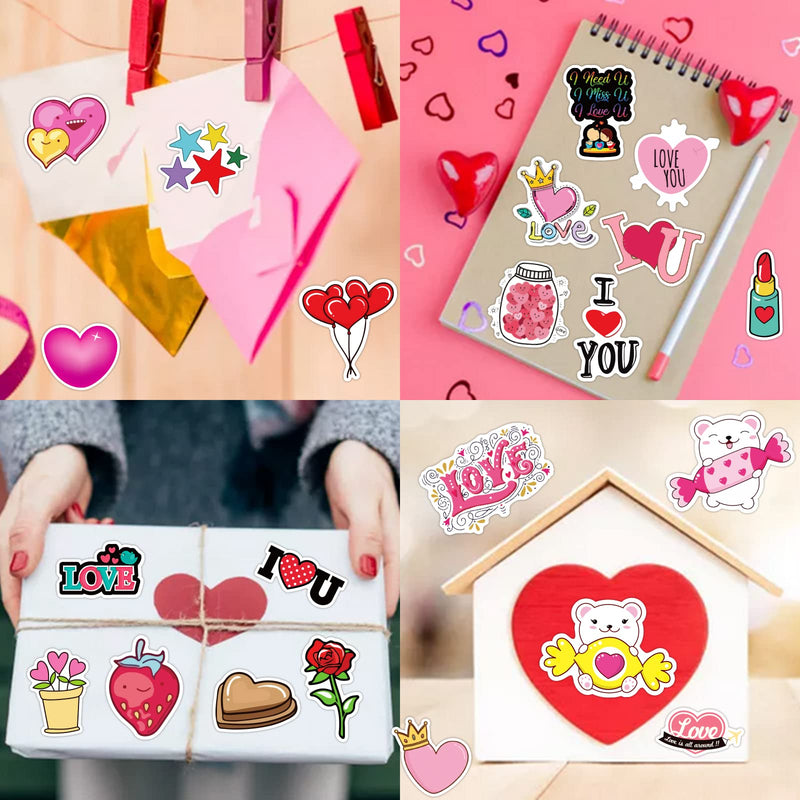 100PCS Valentine's Day Stickers Love Stickers, Love Heart Stickers Vinyl Waterproof Romantic Valentine Stickers for Laptops Gifts Water Bottles Scooters and Valentine's Day Wall Window Decorations Valentine's Day Stickers 1 - BeesActive Australia