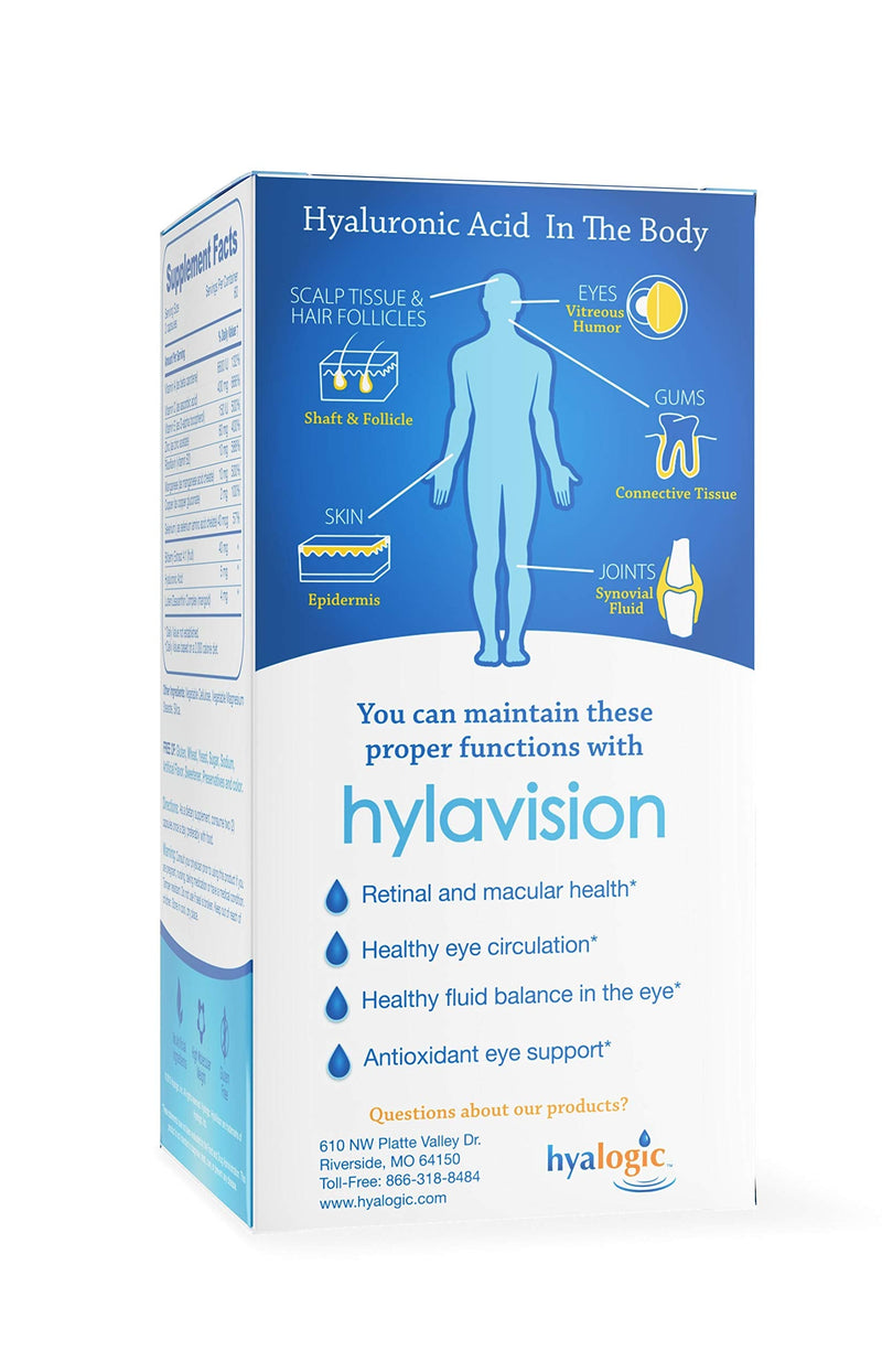 Hyalogic HylaVision Eye Health Supplement - Hyaluronic Acid, Lutein and Zeaxanthin Supplements – Contains Eye Vitamins A, C, E, and Zinc – Soothe Tired Eyes (120 Capsules)